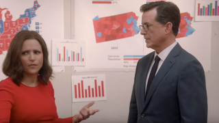 Stephen Colbert hops to the <i>Veep</i> universe to beg Selina Meyer to stop fucking up ours